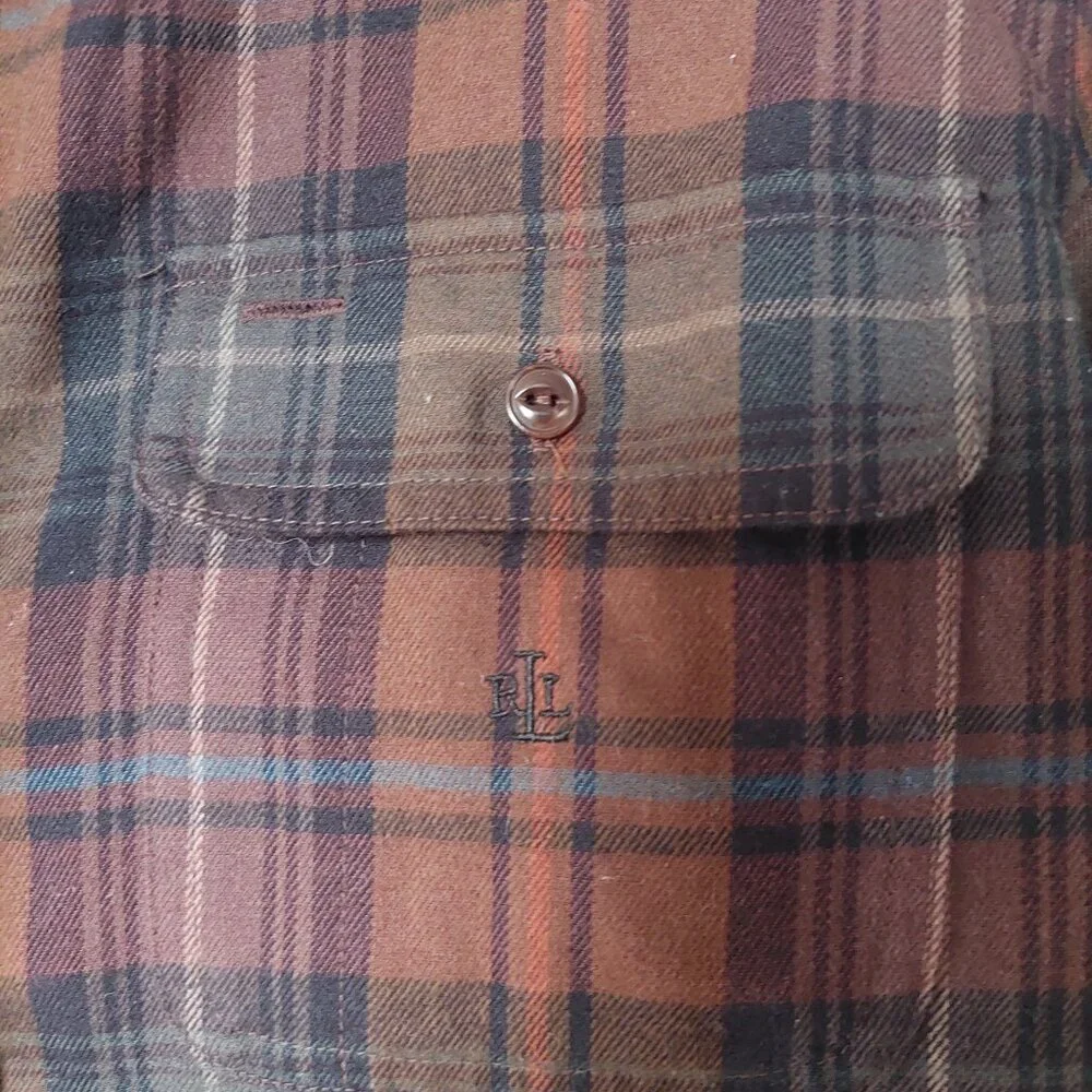 Lauren Ralph Lauren Women's M Plaid Flannel Button-up Shirt Brown 100% Cotton - Picture 2 of 8